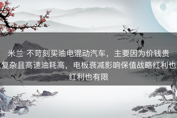 米兰 不苛刻买油电混动汽车，主要因为价钱贵保重复杂且高速油耗高，<a href=