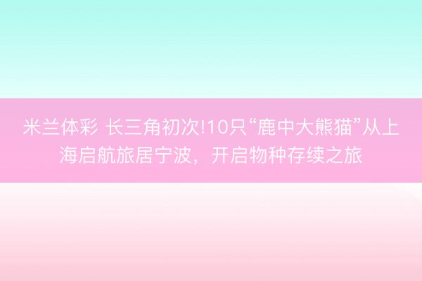 米兰体彩 长三角初次!10只“鹿中大熊猫”从上海启航旅居宁波，开启物种存续之旅