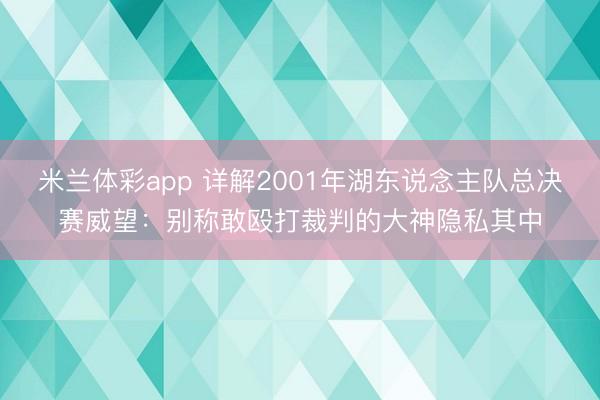米兰体彩app 详解2001年湖东说念主队总决赛威望：别称敢殴打裁判的大神隐私其中